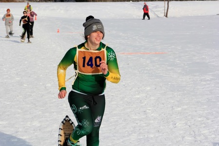 Lily Sher, pacing the field as she did much of the day at the International Snowshoe Championships
