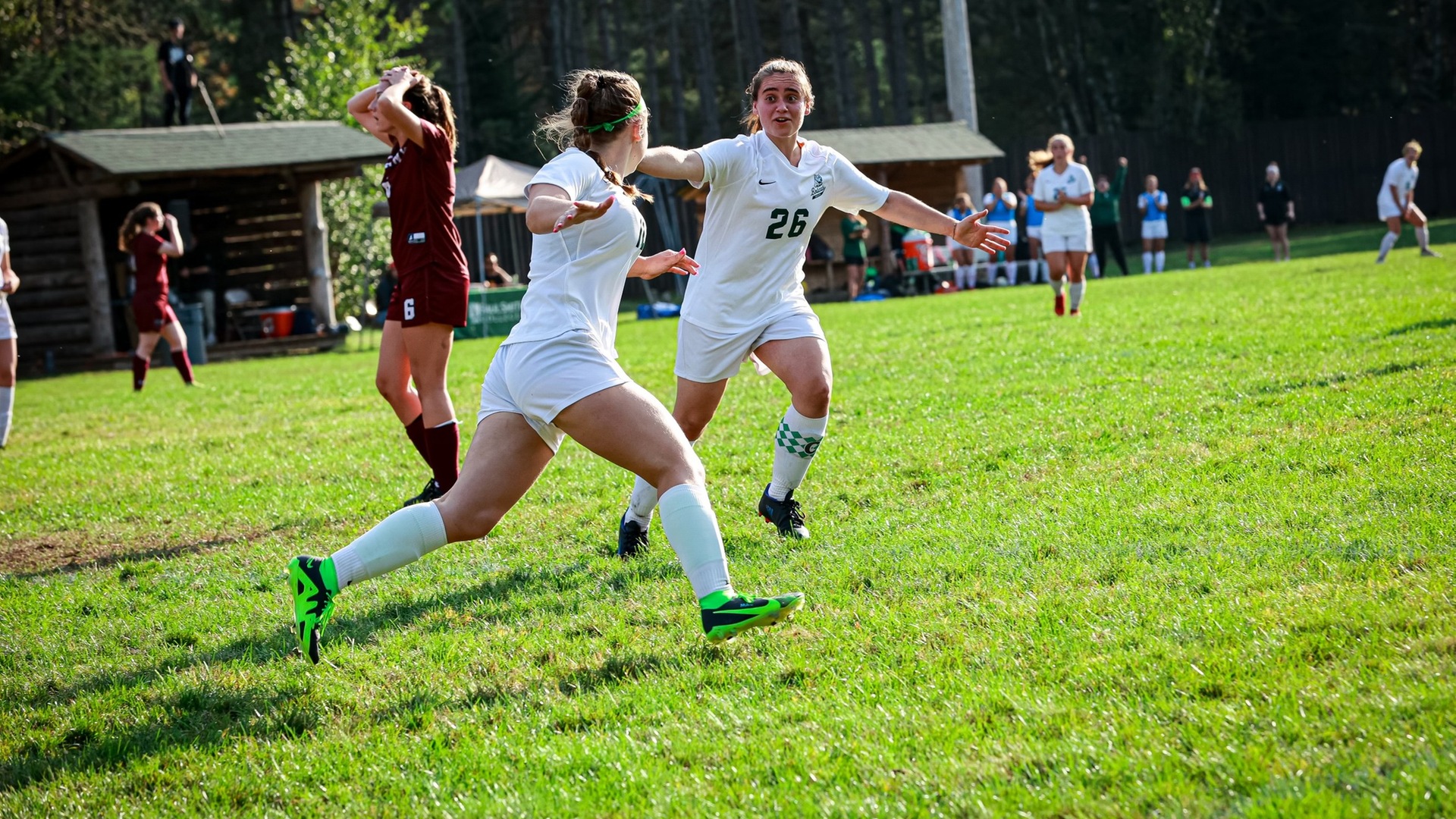 Micaela Diller (left) and Grace Kronick (right) celebrate after a goal in the first half (Mercedes Rideout photo). Thumbnail